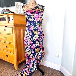 Lulu’s satin feel ruffle one shoulder dress floral